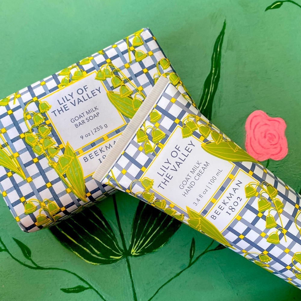 Beekman 1802 Lily of the valley hand cream and bar soap set
